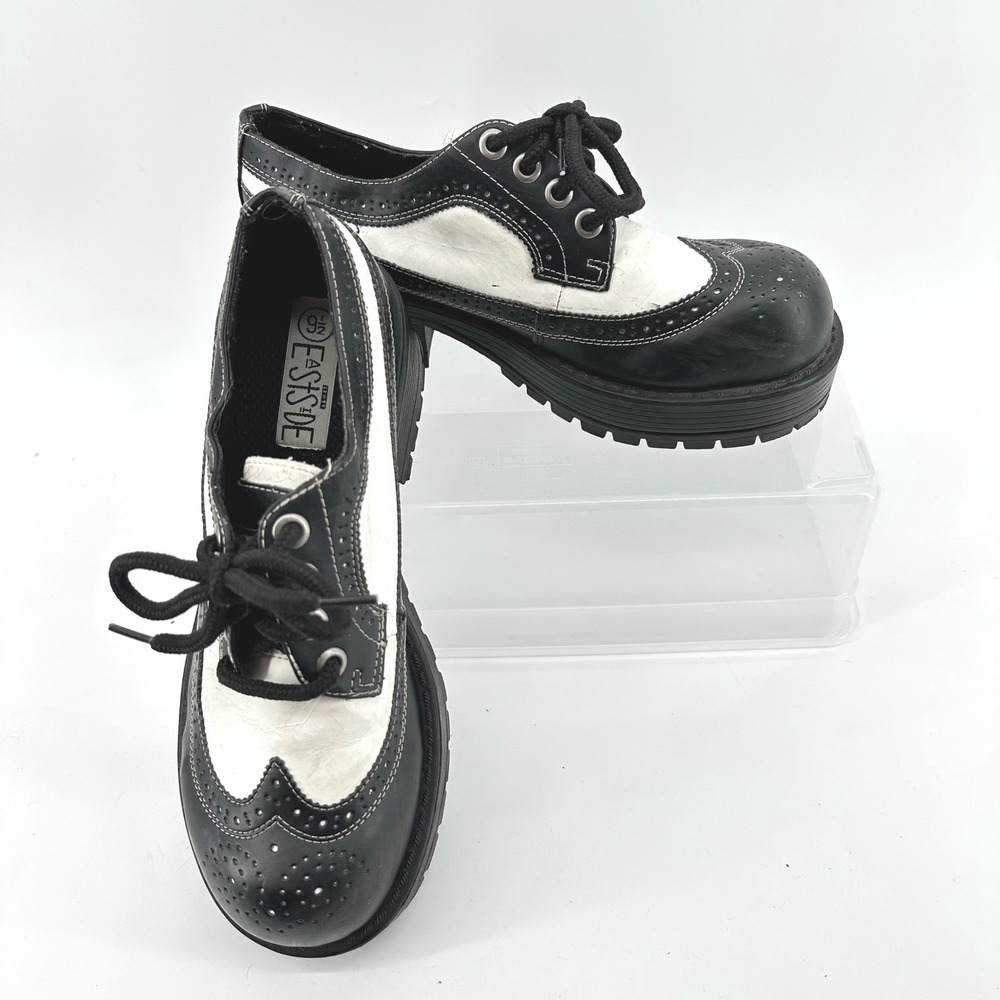Lower East Side Platform Wingtip Shoes Mens 9.5 Black White Punk Y2K Rockabilly